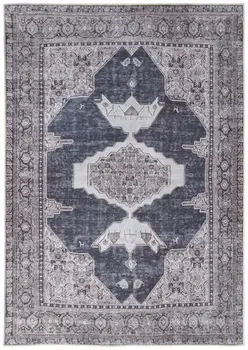 2' X 3' Gray Ivory and Taupe Oriental Power Loom Washable Area Rug
