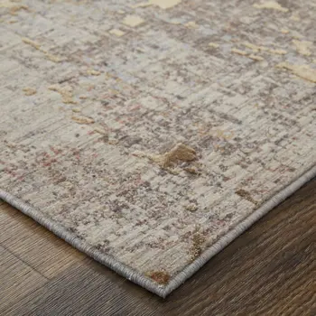 2' X 3' Tan Brown and Taupe Abstract Power Loom Area Rug