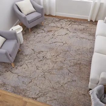2' X 3' Tan Brown and Taupe Abstract Power Loom Area Rug