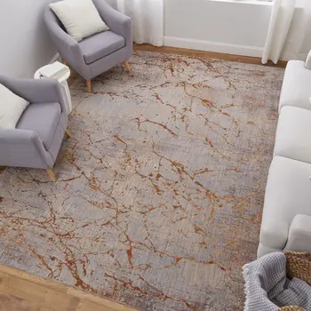 2' X 3' Gold Brown and Gray Abstract Power Loom Area Rug