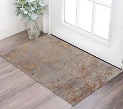 2' X 3' Gold Brown and Gray Abstract Power Loom Area Rug