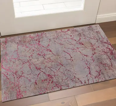 2' X 3' Pink Gray and Taupe Abstract Power Loom Area Rug