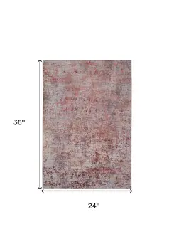2' X 3' Red Gray and Pink Abstract Power Loom Area Rug