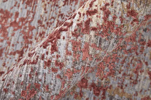 2' X 3' Red Gray and Pink Abstract Power Loom Area Rug