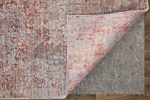 2' X 3' Red Gray and Pink Abstract Power Loom Area Rug