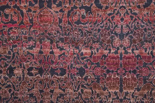 9' X 12' Red Gray and Orange Damask Power Loom Worn Faded Washable Area Rug