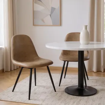 Set of Two Brown and Black Upholstered Faux Leather Dining Side Chairs