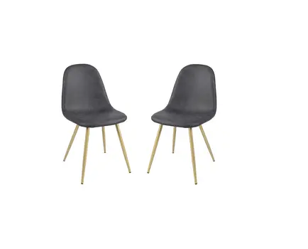 Set of Two Black and Gold Upholstered Faux Leather Dining Side Chairs