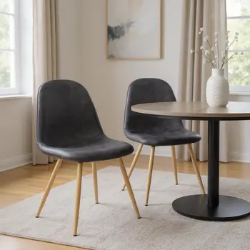Set of Two Black and Gold Upholstered Faux Leather Dining Side Chairs