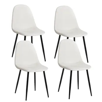 Set of Four Beige and Black Upholstered Fabric Dining Side Chairs