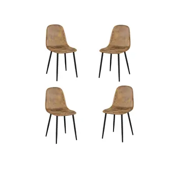 Set of Four Brown and Black Upholstered Suede Dining Side Chairs
