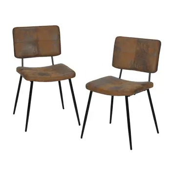 Set of Two Brown and Black Upholstered Suede Dining Side Chairs