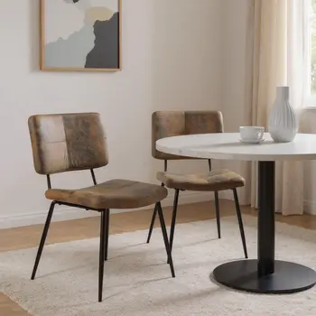 Set of Two Brown and Black Upholstered Suede Dining Side Chairs