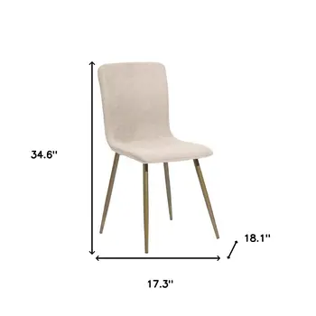 Set of Four Beige and Gold Upholstered Fabric Dining Side Chairs