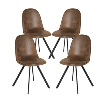Set of Four Brown and Black Upholstered Suede Dining Side Chairs