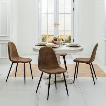 Set of Four Brown and Black Upholstered Suede Dining Side Chairs