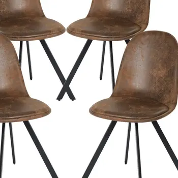 Set of Four Brown and Black Upholstered Suede Dining Side Chairs