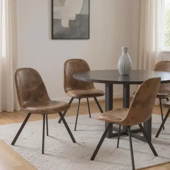 Set of Four Brown and Black Upholstered Suede Dining Side Chairs