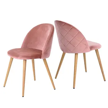 Set of Two Rose and Oak Upholstered Velvet Dining Side Chairs