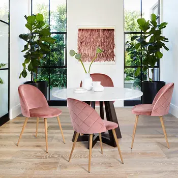 Set of Two Rose and Oak Upholstered Velvet Dining Side Chairs