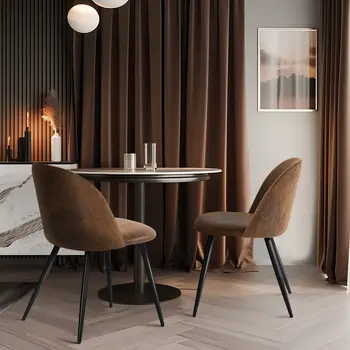 Set of Two Brown and Black Upholstered Suede Dining Side Chairs