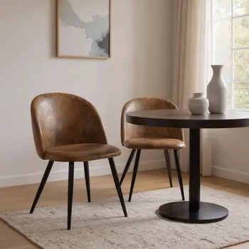 Set of Two Brown and Black Upholstered Suede Dining Side Chairs
