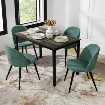 Set of Two Green and Black Upholstered Fabric Dining Side Chairs