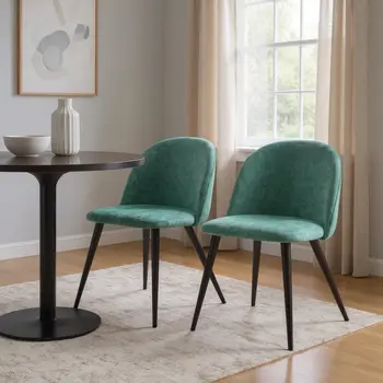 Set of Two Green and Black Upholstered Fabric Dining Side Chairs