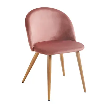 Pink and Oak Upholstered Velvet Dining Side Chair