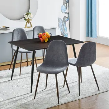 Set of Four Gray and Brown Upholstered Fabric Dining Side Chairs