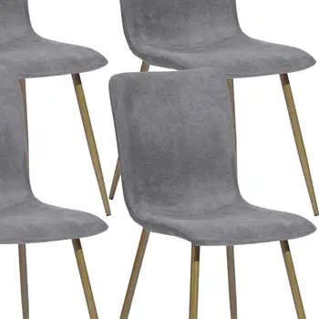 Set of Four Dark Gray and Gold Upholstered Fabric Dining Side Chairs