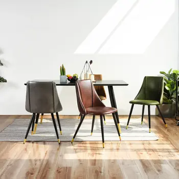Set of Two Gray Black and Gold Upholstered Faux Leather Dining Side Chairs