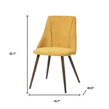 Set of Two Yellow and Brown Upholstered Fabric Dining Side Chairs