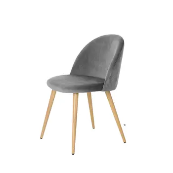 Set of Two Gray and Oak Upholstered Velvet Dining Side Chairs