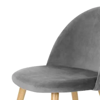 Set of Two Gray and Oak Upholstered Velvet Dining Side Chairs