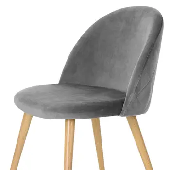 Set of Two Gray and Oak Upholstered Velvet Dining Side Chairs