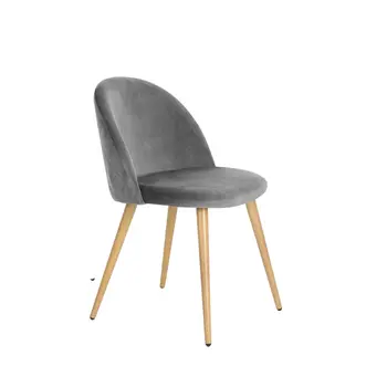 Set of Two Gray and Oak Upholstered Velvet Dining Side Chairs