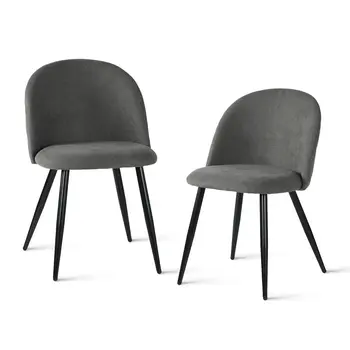 Set of Two Gray and Black Upholstered Fabric Dining Side Chairs