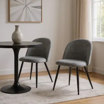 Set of Two Gray and Black Upholstered Fabric Dining Side Chairs