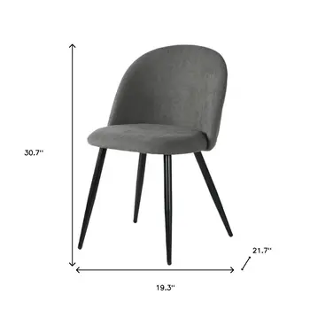 Set of Two Gray and Black Upholstered Fabric Dining Side Chairs