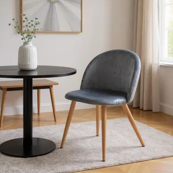 Charcoal and Oak Upholstered Velvet Dining Side Chair
