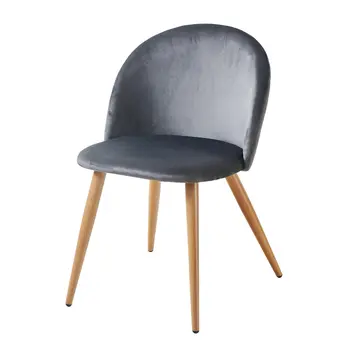 Charcoal and Oak Upholstered Velvet Dining Side Chair