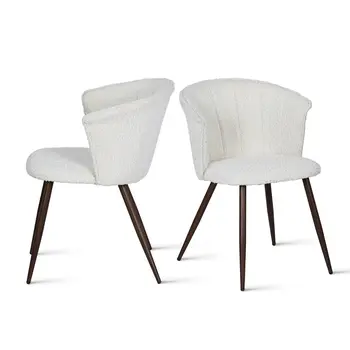 Set of Two Beige and Walnut Upholstered Fabric Dining Side Chairs