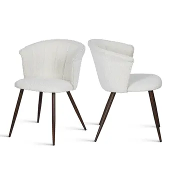 Set of Two Beige and Walnut Upholstered Fabric Dining Side Chairs