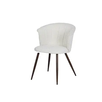 Set of Two Beige and Walnut Upholstered Fabric Dining Side Chairs