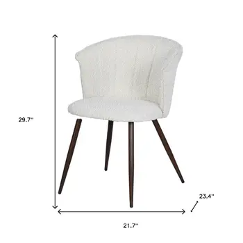 Set of Two Beige and Walnut Upholstered Fabric Dining Side Chairs