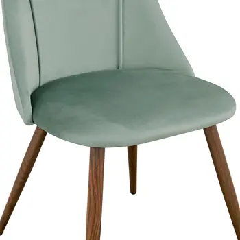 Set of Two Sage and Brown Upholstered Velvet Dining Side Chairs