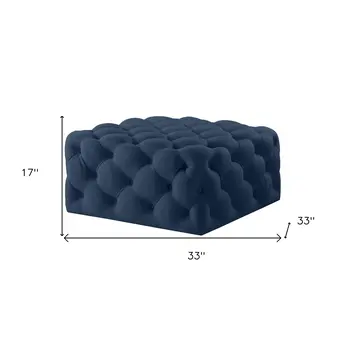33" Navy Blue Velvet Rolling Tufted Cocktail Ottoman