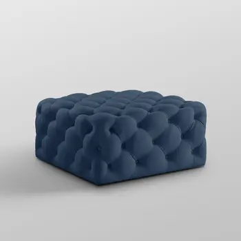 33" Navy Blue Velvet Rolling Tufted Cocktail Ottoman
