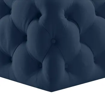33" Navy Blue Velvet Rolling Tufted Cocktail Ottoman